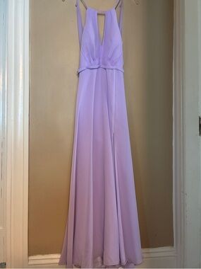 Elegant Lilac V-Neck Spaghetti Strap Evening Dress